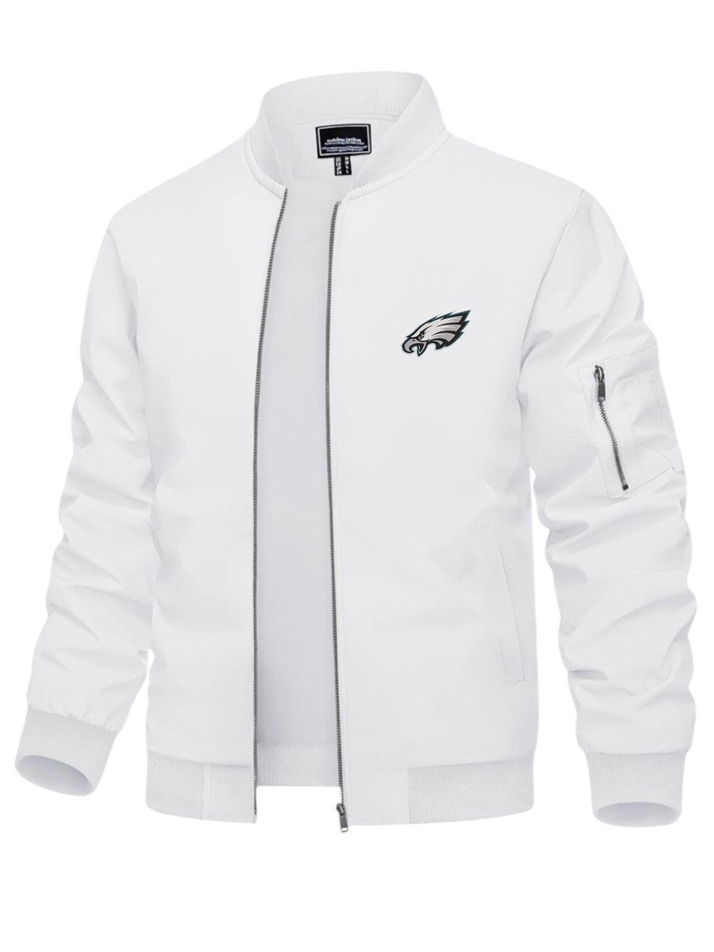 Men’s Eagles Embroidered Light weight Bomber Jacket White